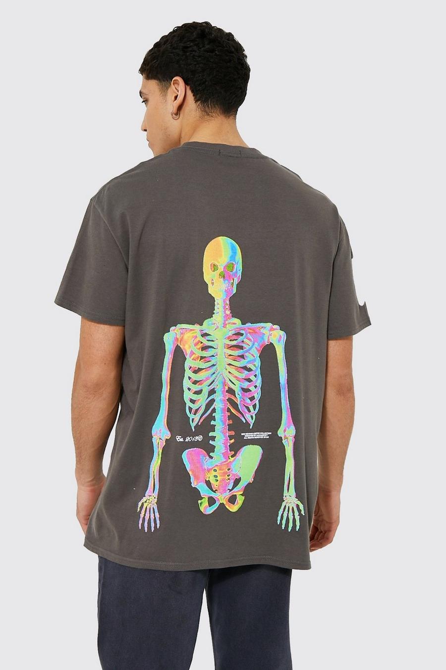 Charcoal Oversized Skeleton Back Print T-shirt image number 1