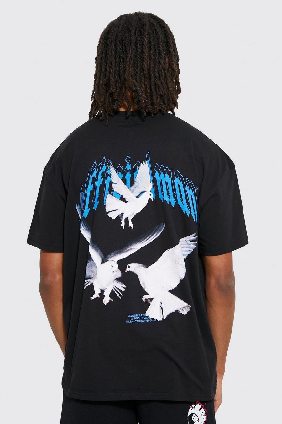 Black Oversized Official Man Dove Print T-shirt image number 1