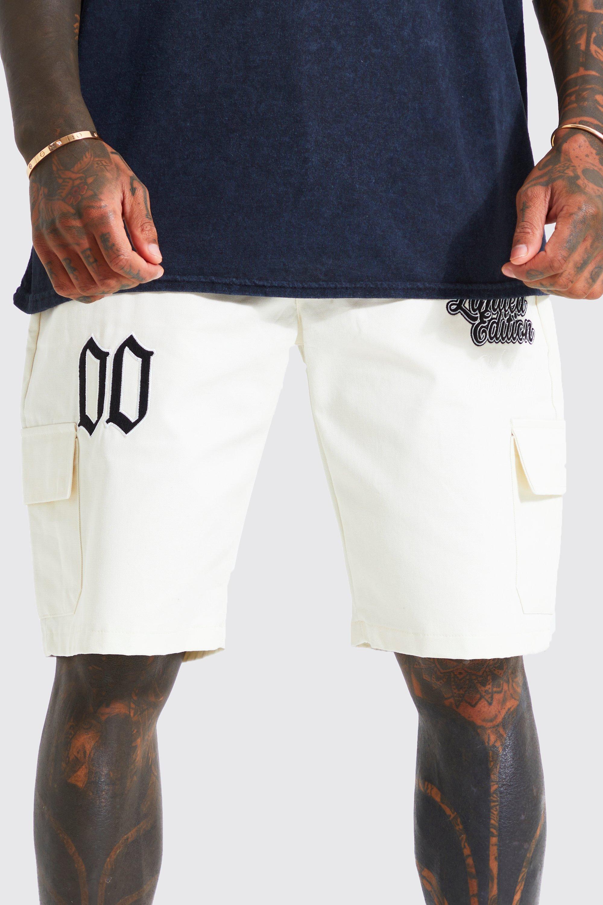 White Mens Clothing Shorts Cargo shorts BoohooMAN Cotton Oversized Limited Varsity Cargo Short Set in Ecru for Men 