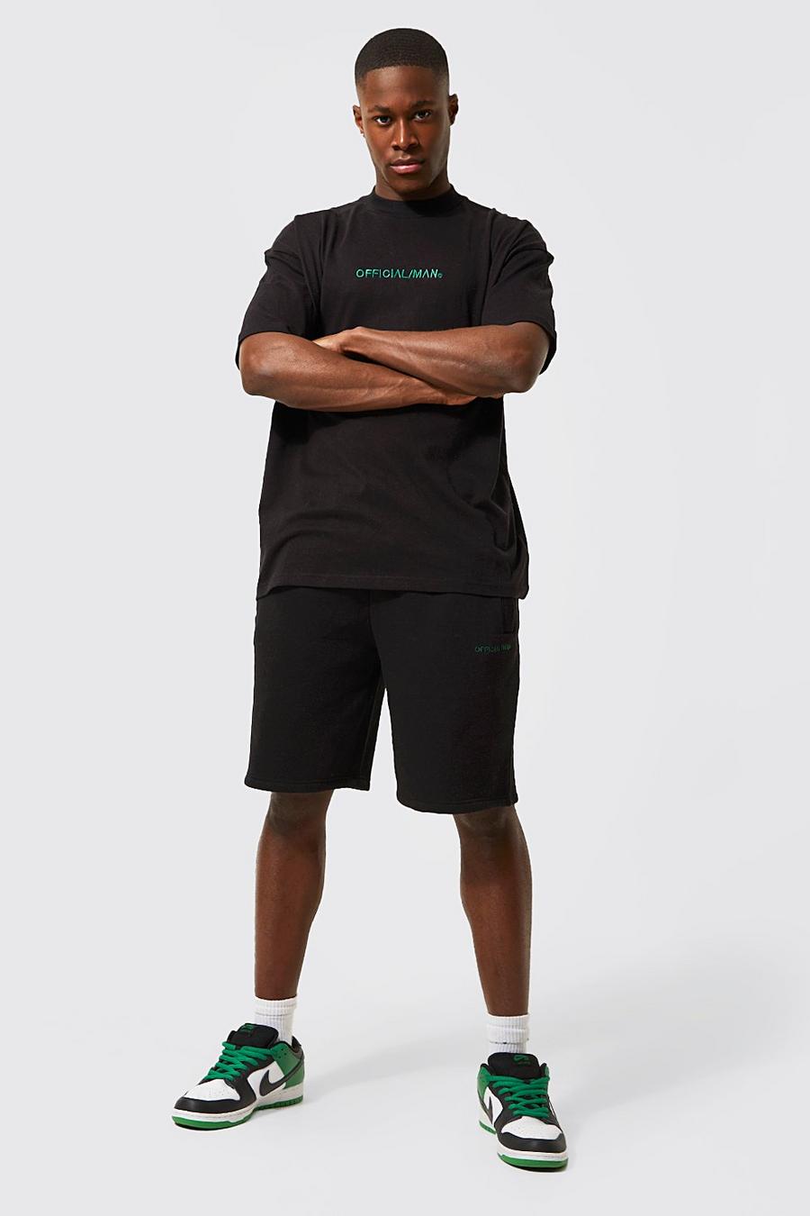 Black Oversized Man Trainingspak Met T-Shirt En Shorts image number 1