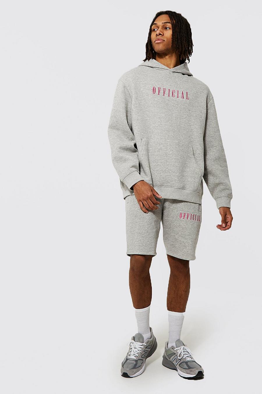 Grey marl Oversized Official Hooded Short Tracksuit