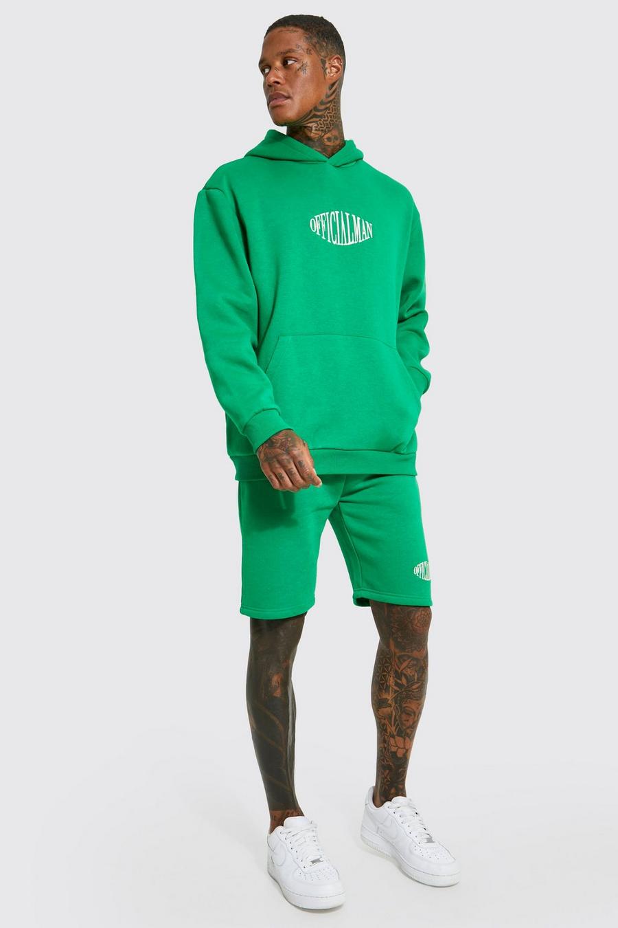 Green Oversized Official Man Hooded Short Tracksuit image number 1