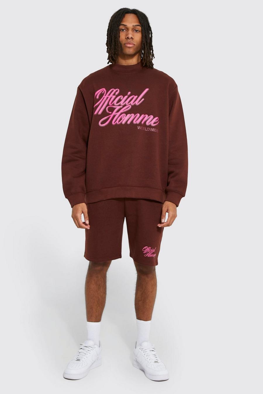 Chocolate brun Homme Oversize sweatshirt och shorts image number 1