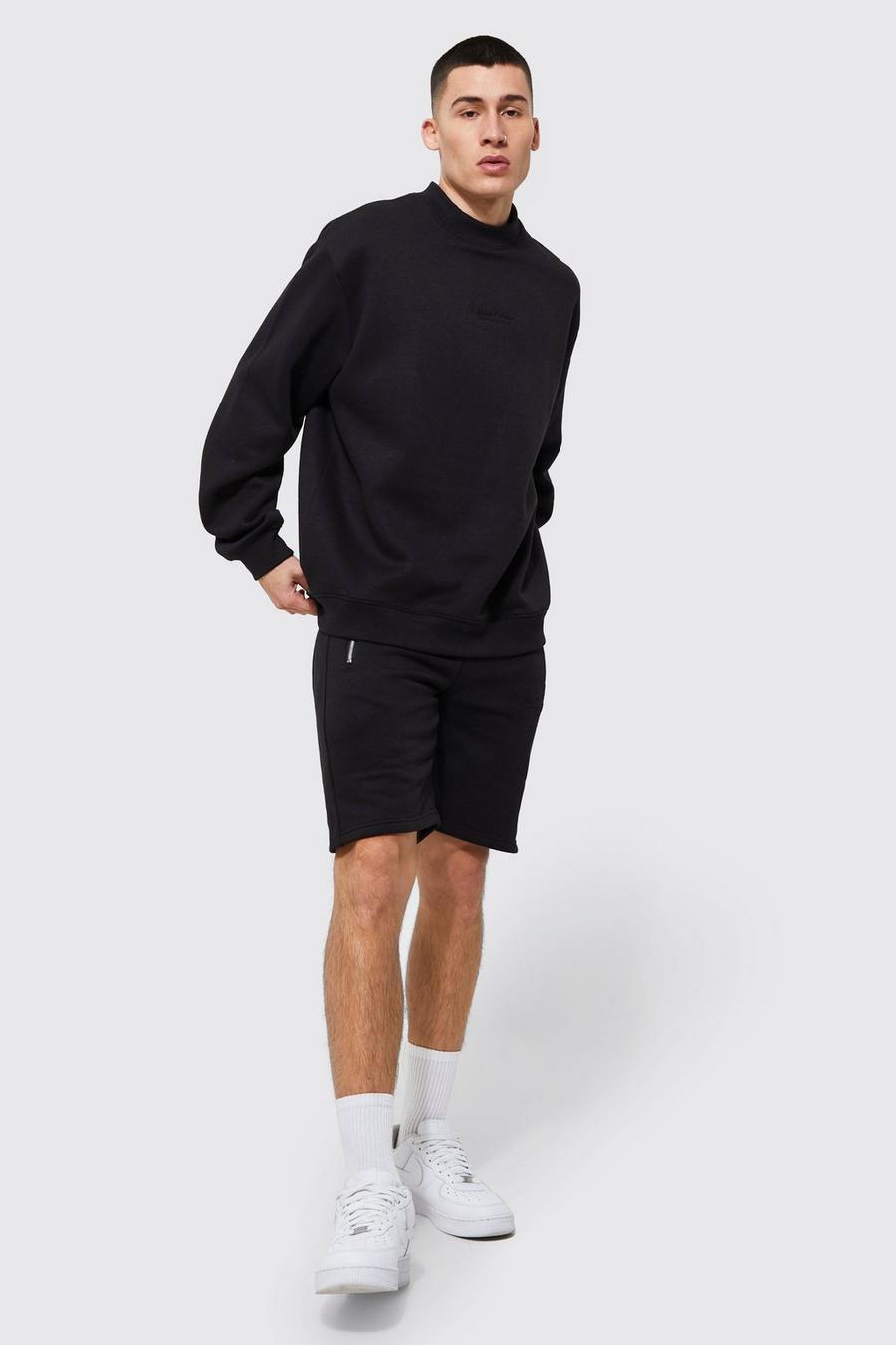 Black svart Oversized Man Panel Sweater Short Tracksuit
