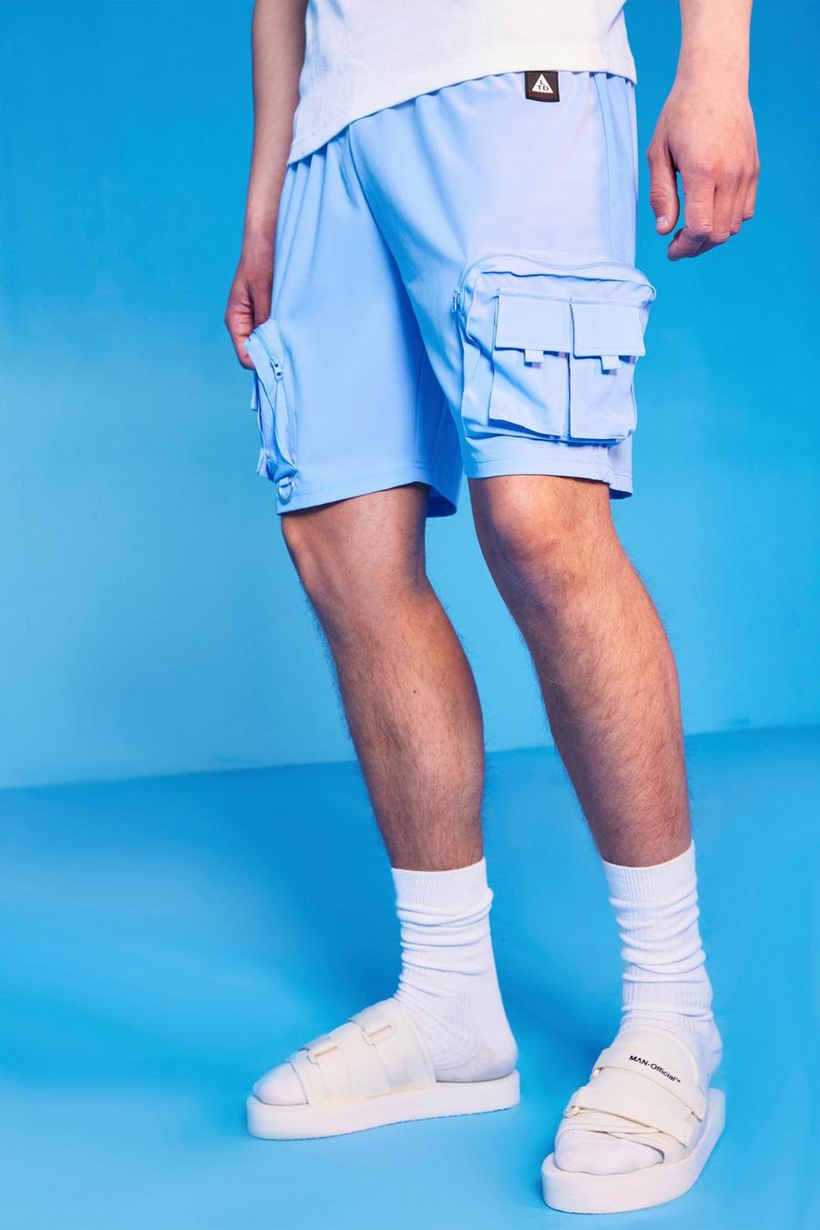 Pastel blue Slim Fit 3d Pocket Cargo Shorts image number 1