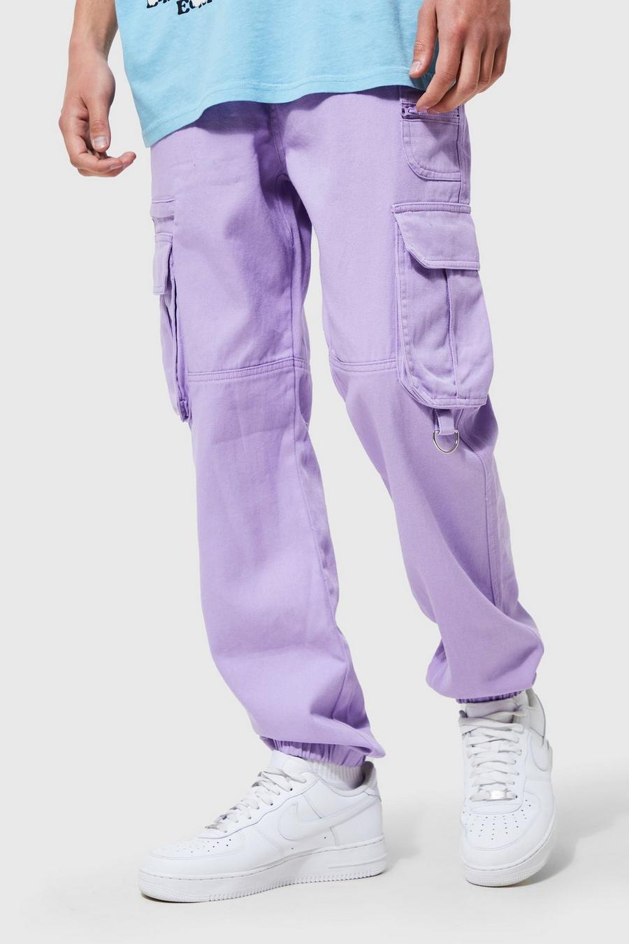 Lilac purple Slim Fit Cargo Trousers With Zip Pocket