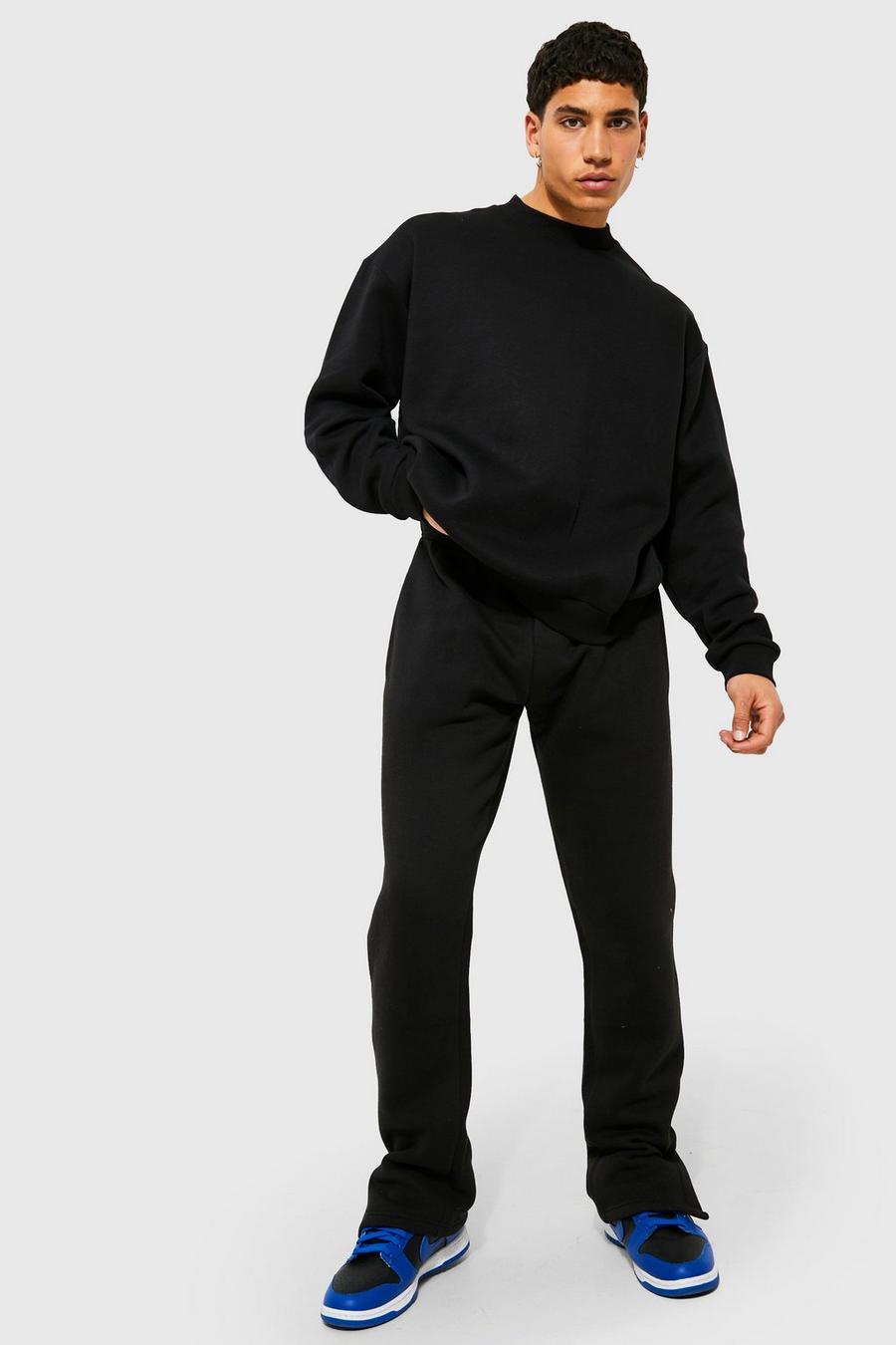 Black Oversized Extended Neck Sweatshirt Tracksuit image number 1