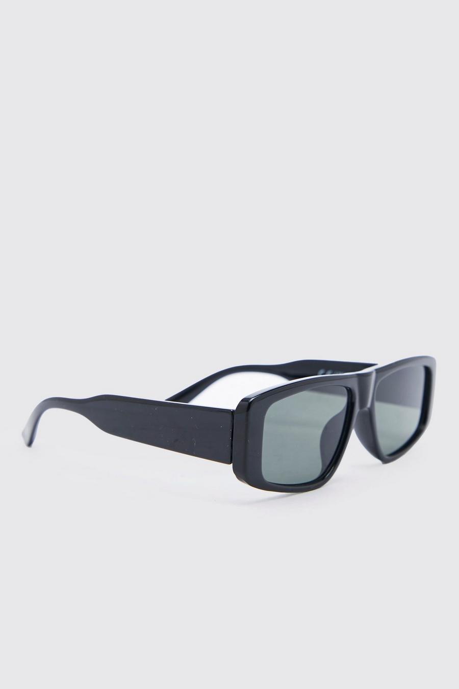Black svart Rektangulära solglasögon i återvunnet material med rak kant