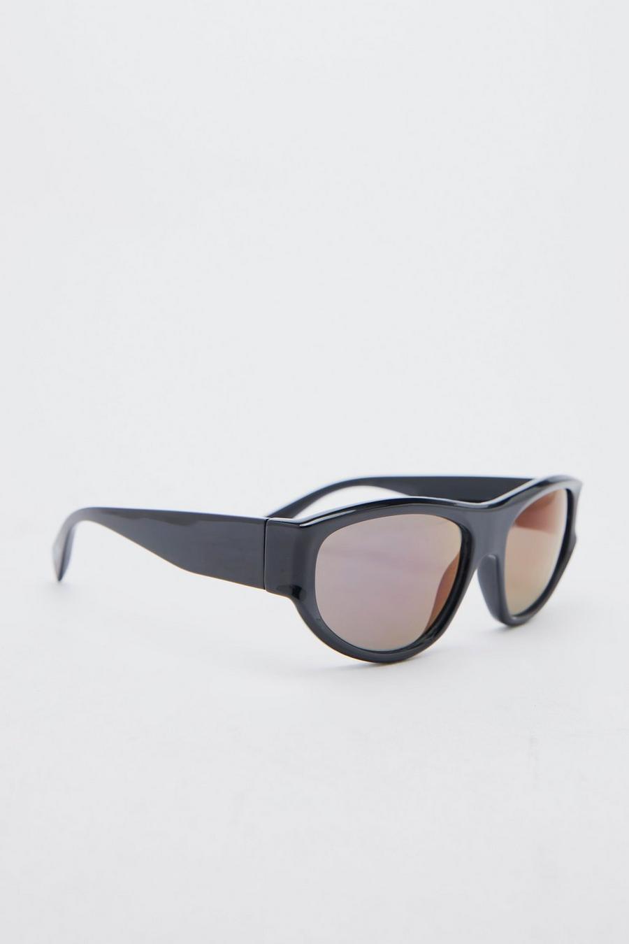 Black Mirrored Wrap Sunglasses image number 1