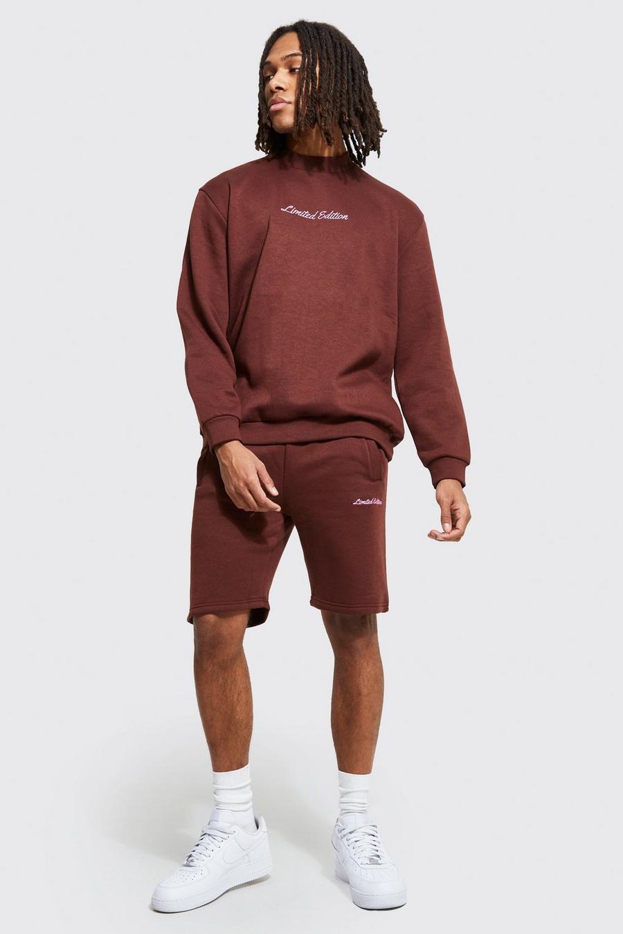 Chocolate brown Oversized Limited Sweatshirt Short Tracksuit
