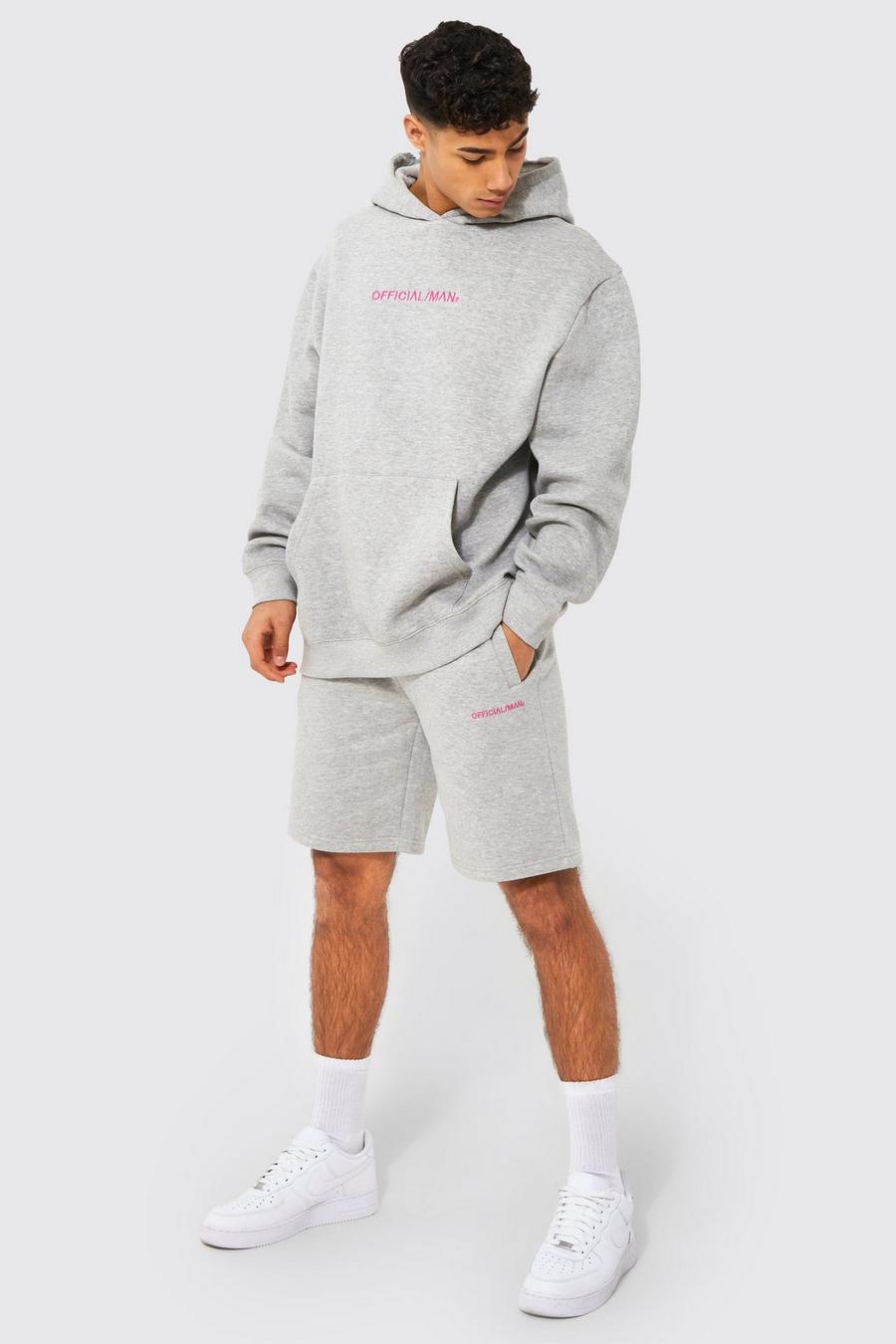 Grey marl Oversized Official Man Hooded Short Tracksuit 1