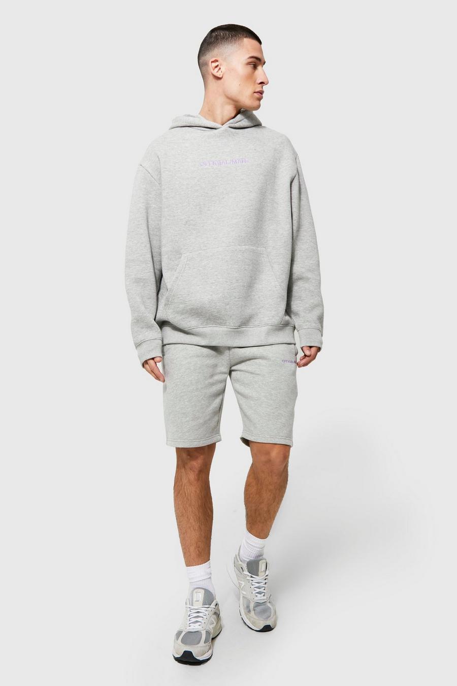 Grey marl Oversized Official Man Hooded Short Tracksui  image number 1