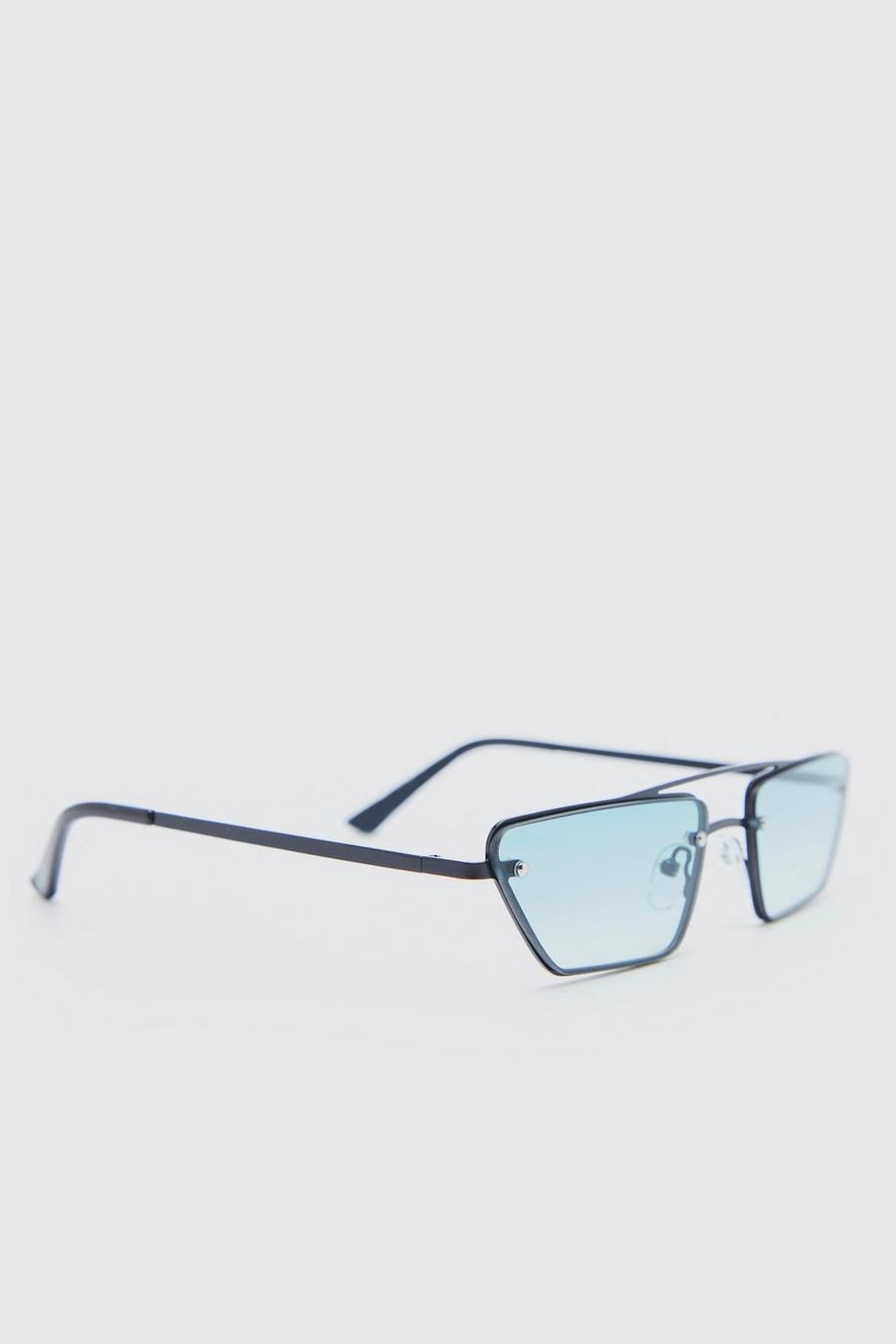 Green Metal Angled Bar Sunglasses