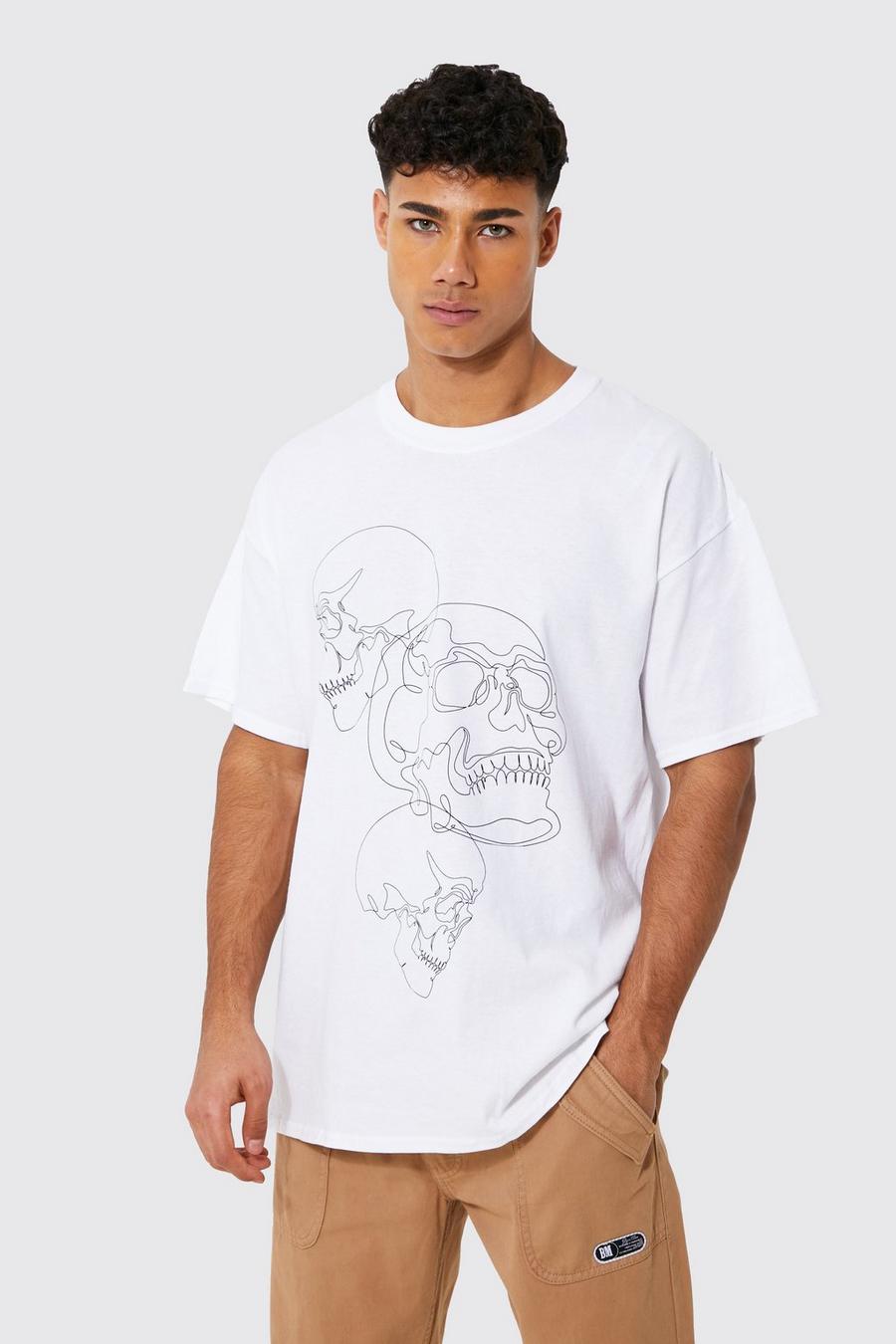 White Oversized Schedel Lijntekening T-Shirt