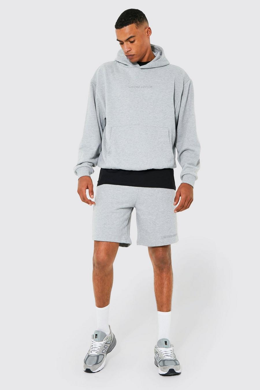 Grey marl Hoodie och shorts i sweatshirttyg image number 1