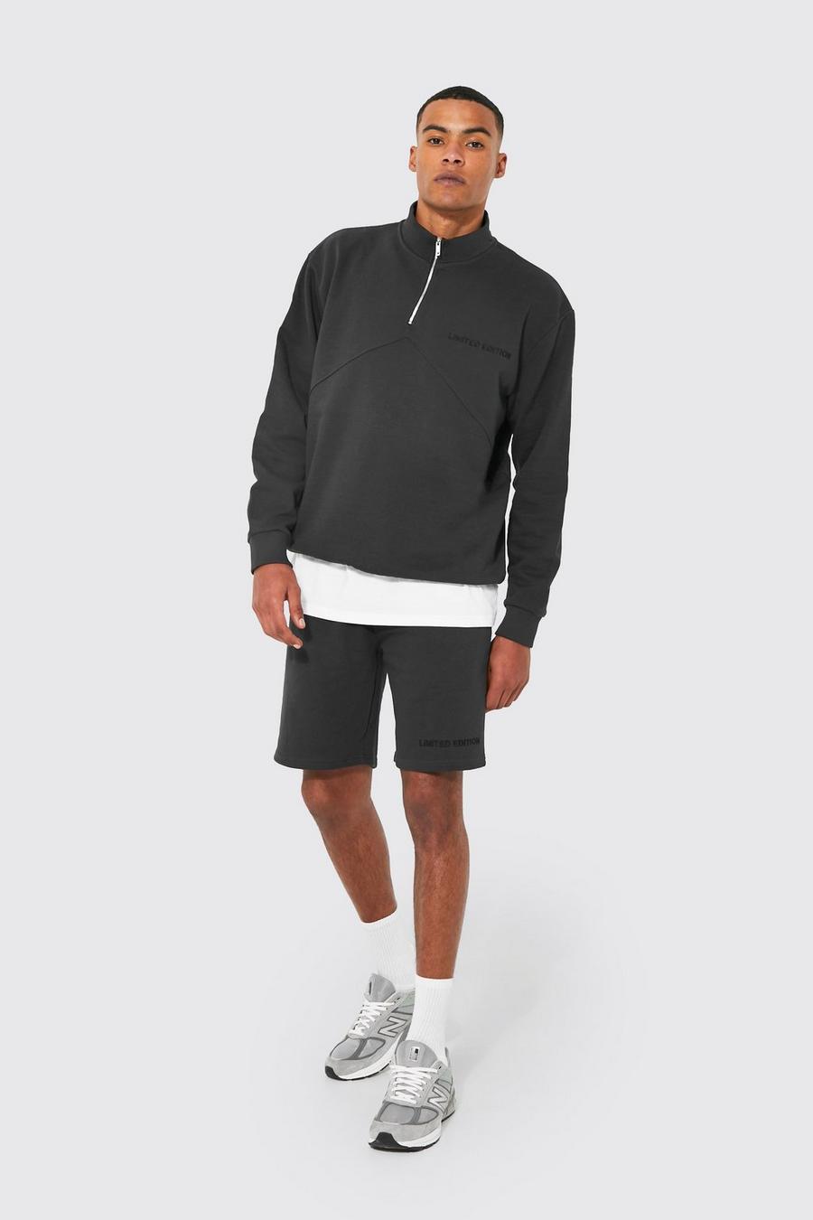 Charcoal Heavyweight Loopback Short Half Zip Tracksuit image number 1
