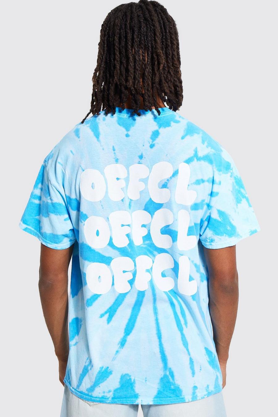 T-shirt oversize in fantasia tie dye con stampa Offcl sul retro, Blue azzurro