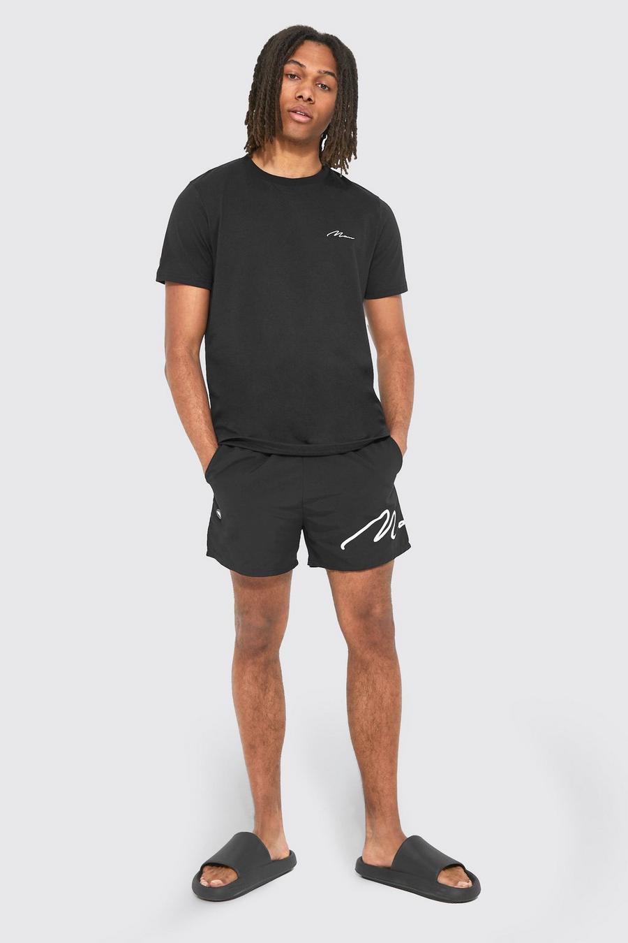 Black Man T-Shirt And Swim Short Set image number 1