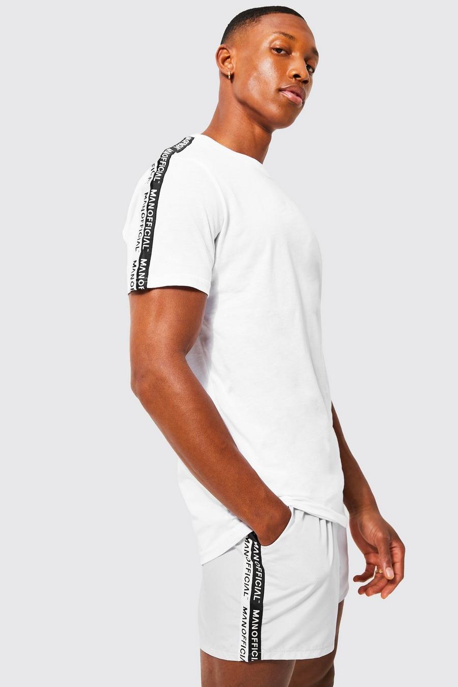 Light grey Man Tape T-shirt And Recycled Swim Short Set