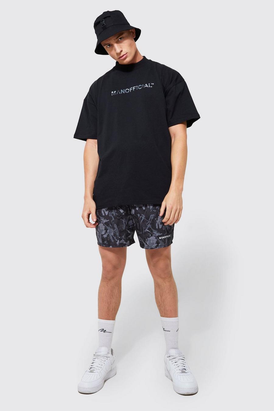 Black Man Camo T-Shirt And Swim Short Set image number 1