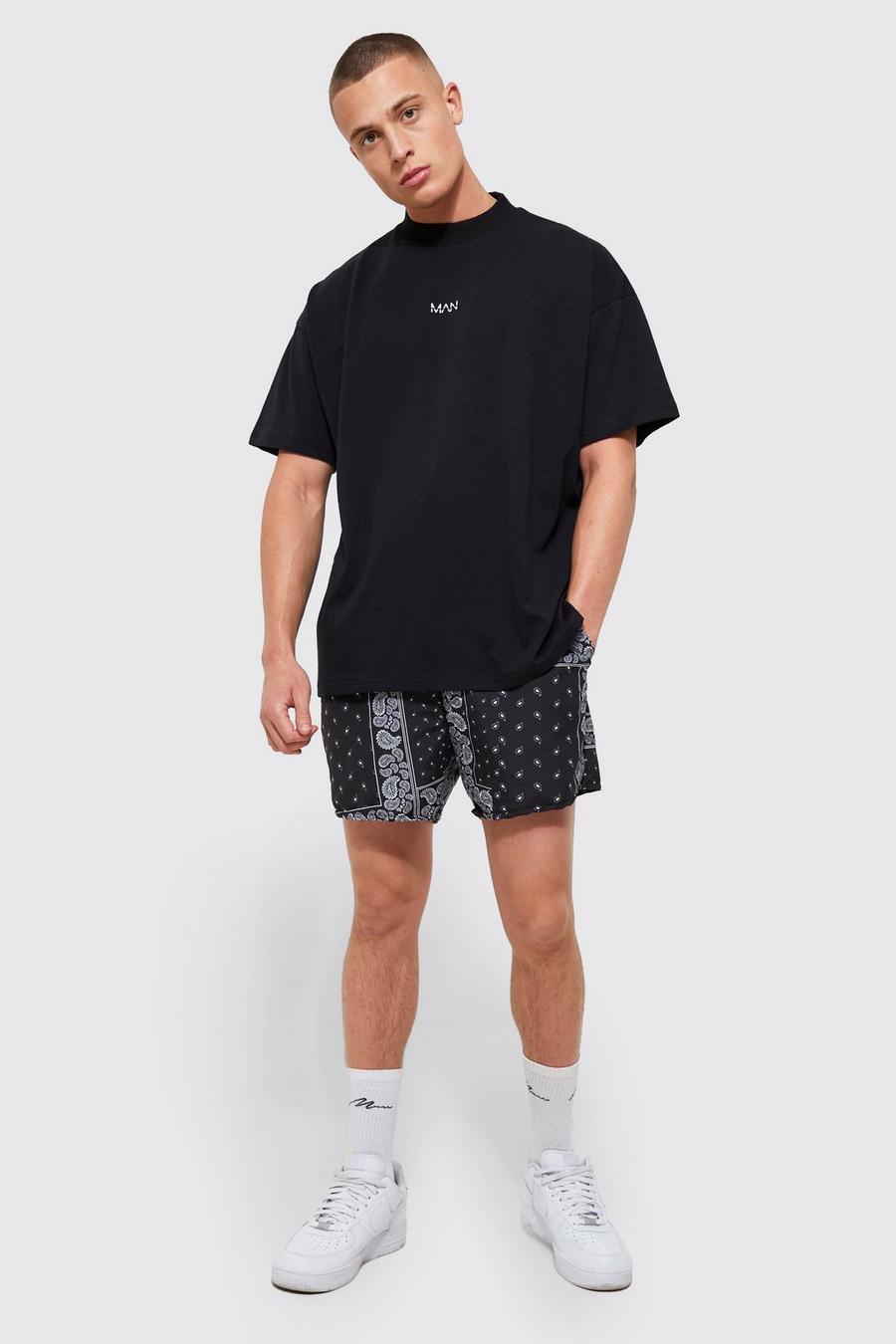 Black Bandana T-shirt And Recycled Swim Short Set
