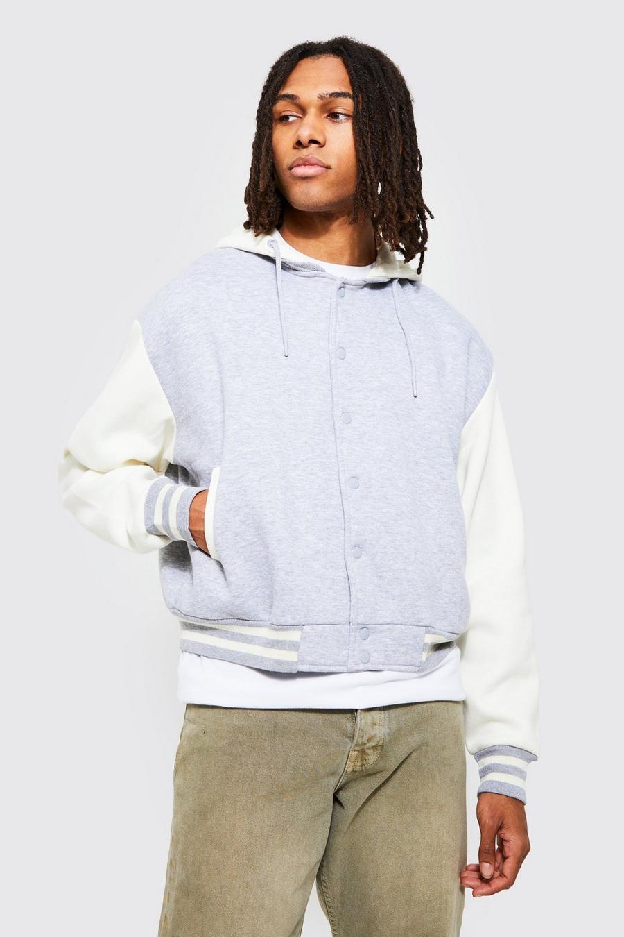 Grey marl Boxy Hooded Jersey Bomber image number 1