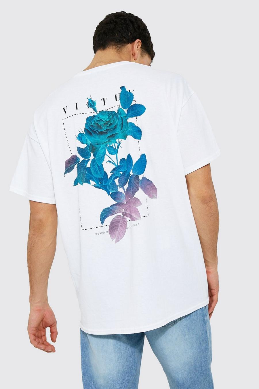 T-shirt oversize con grafica Virtues sul retro, White bianco image number 1