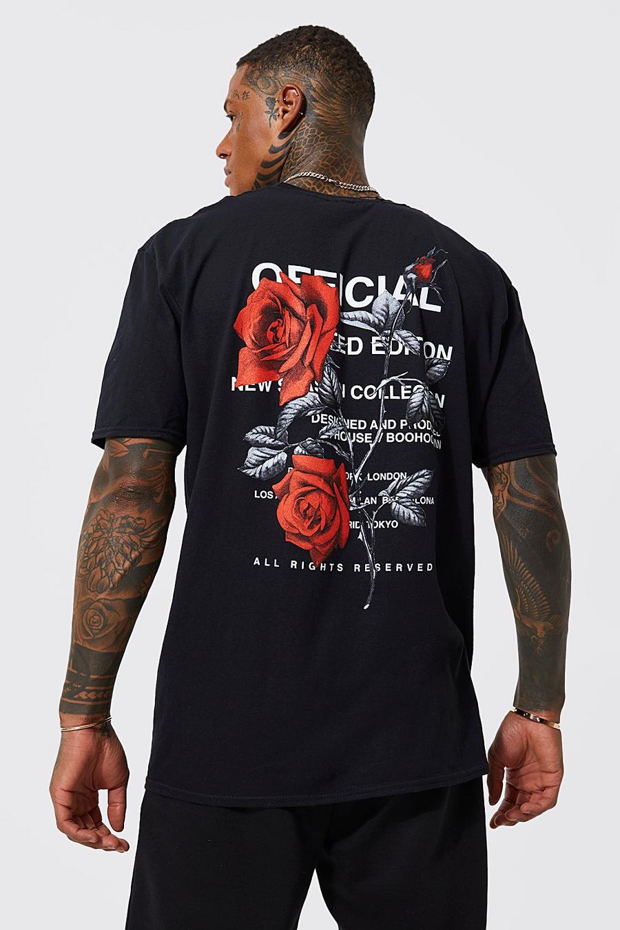 Black nero Oversized Floral Back Graphic T-shirt