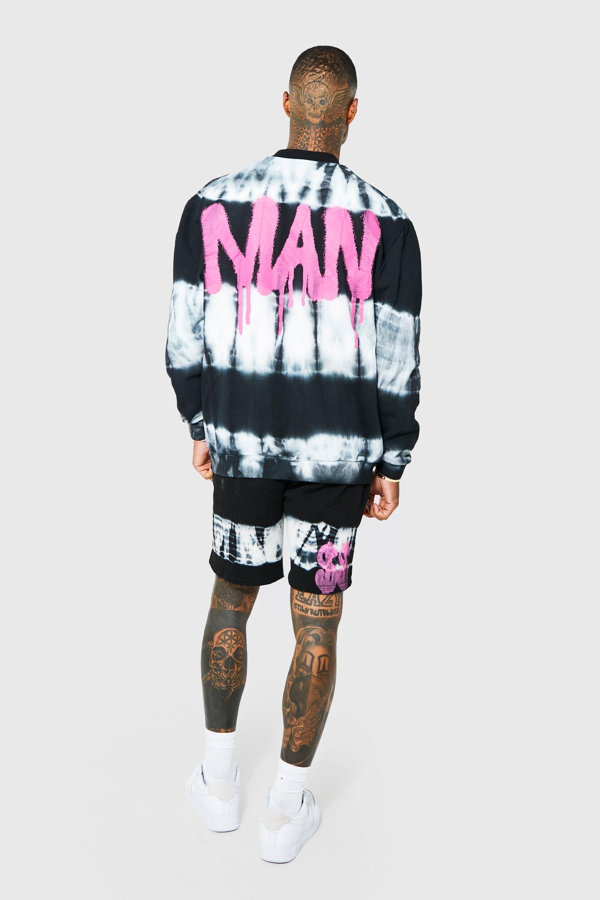 Men's Oversized Tie Dye Skull Short Tracksuit | Boohoo UK