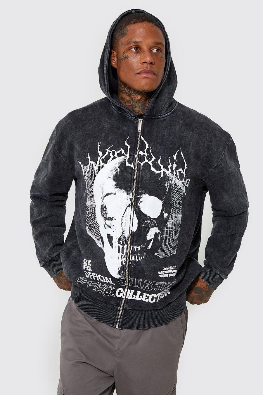 Charcoal grey Official Collection Skull Zip Through Hoodie