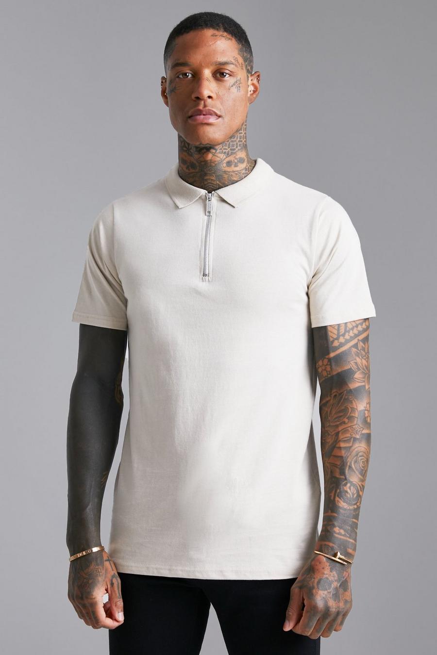 Stone Slim Fit Short Sleeve Zip Polo image number 1