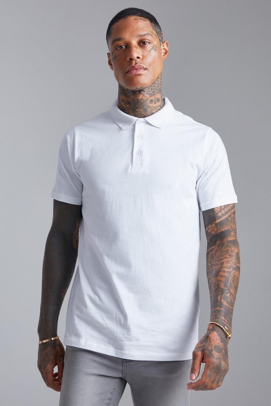White Slim Fit Short Sleeve Polo image number 1