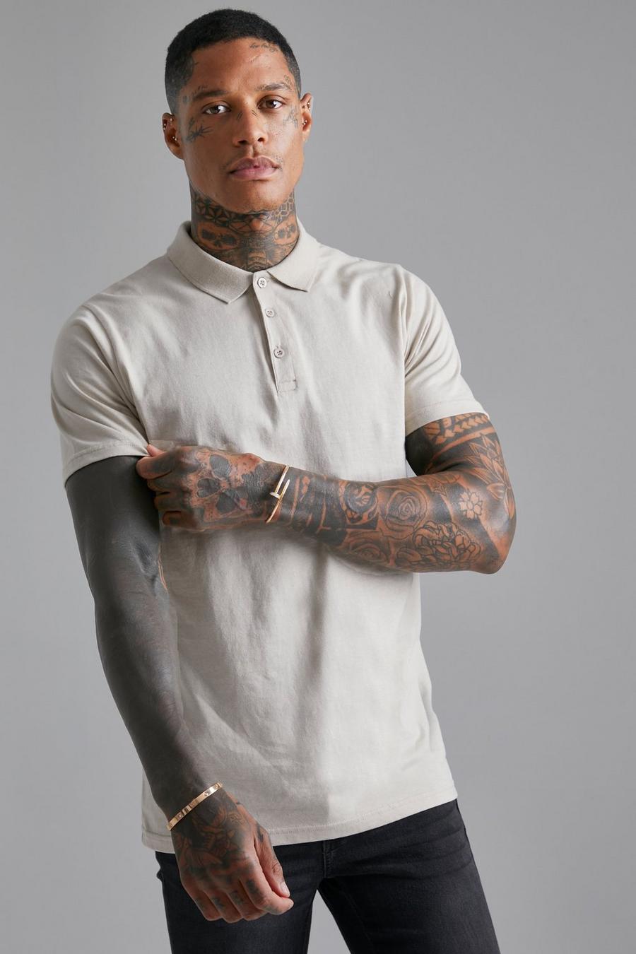 Stone beige Slim Fit Short Sleeve Polo image number 1