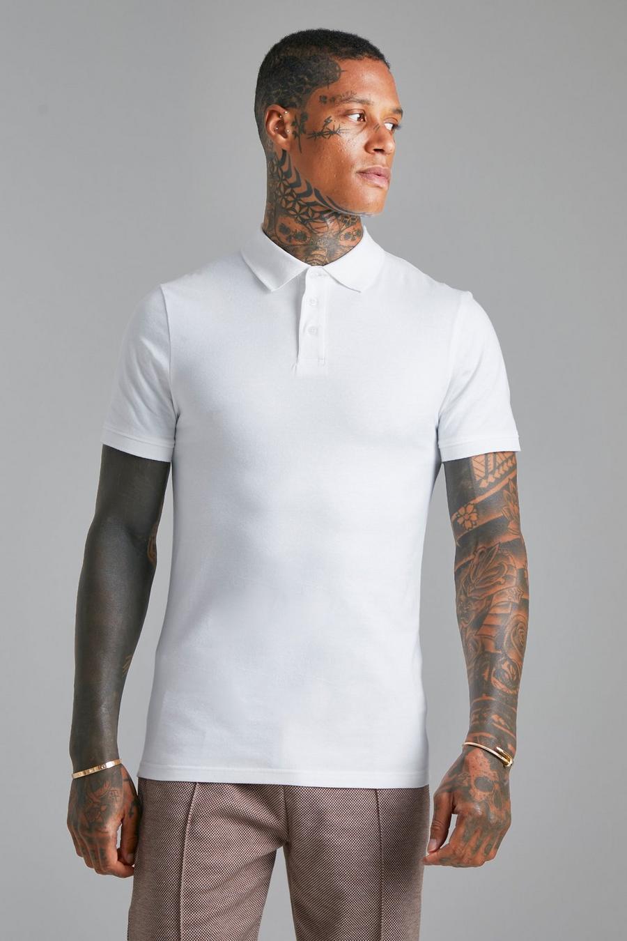 White Muscle Fit Short Sleeve Polo image number 1