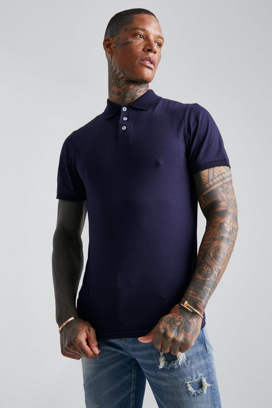 Navy Muscle Fit Short Sleeve Polo image number 1