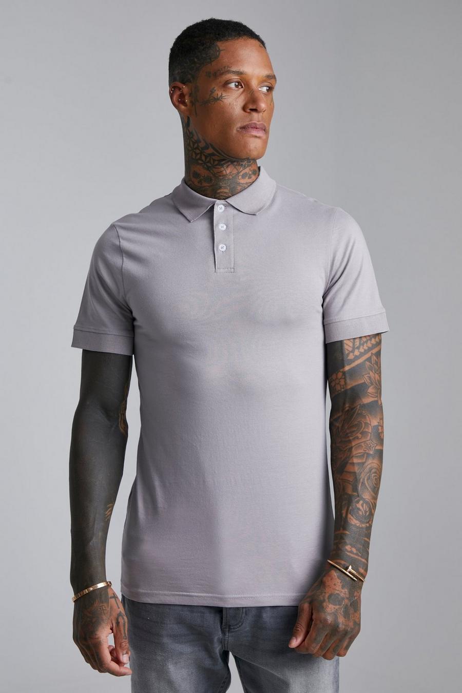 Charcoal grey Muscle Fit Short Sleeve Polo image number 1