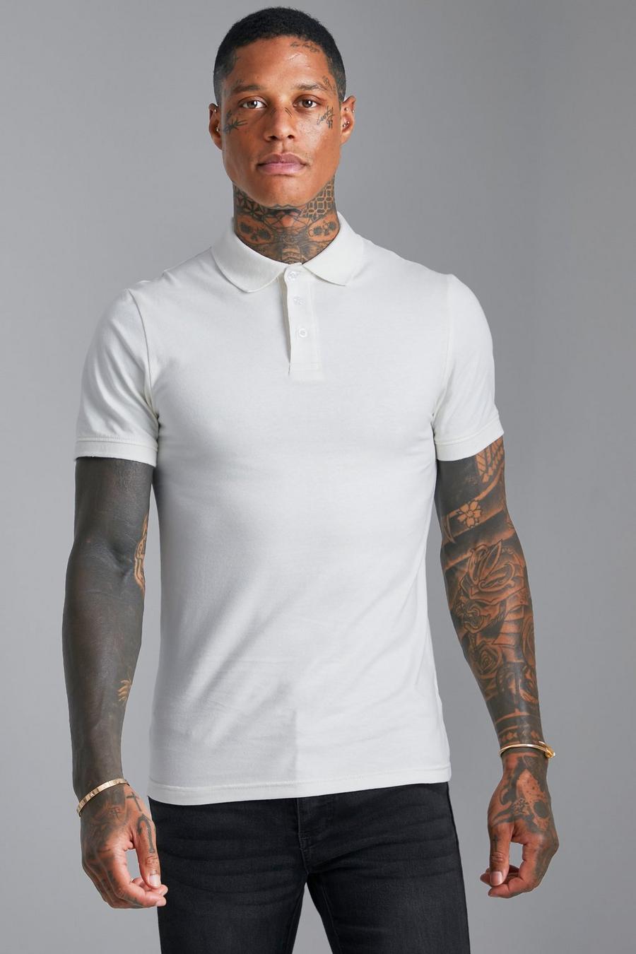 Ecru white Muscle Fit Short Sleeve Polo