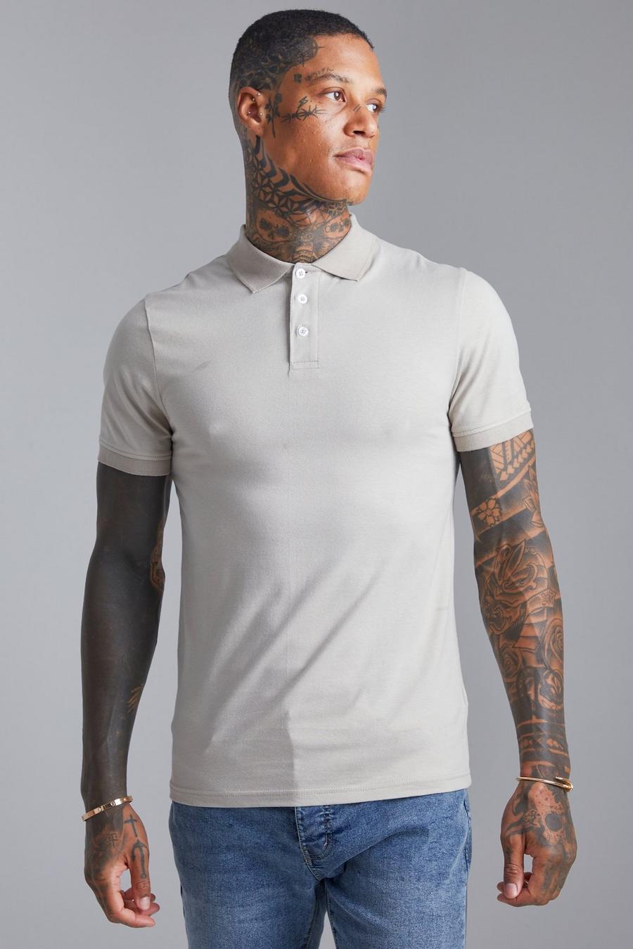 Stone beige Muscle Fit Short Sleeve Polo