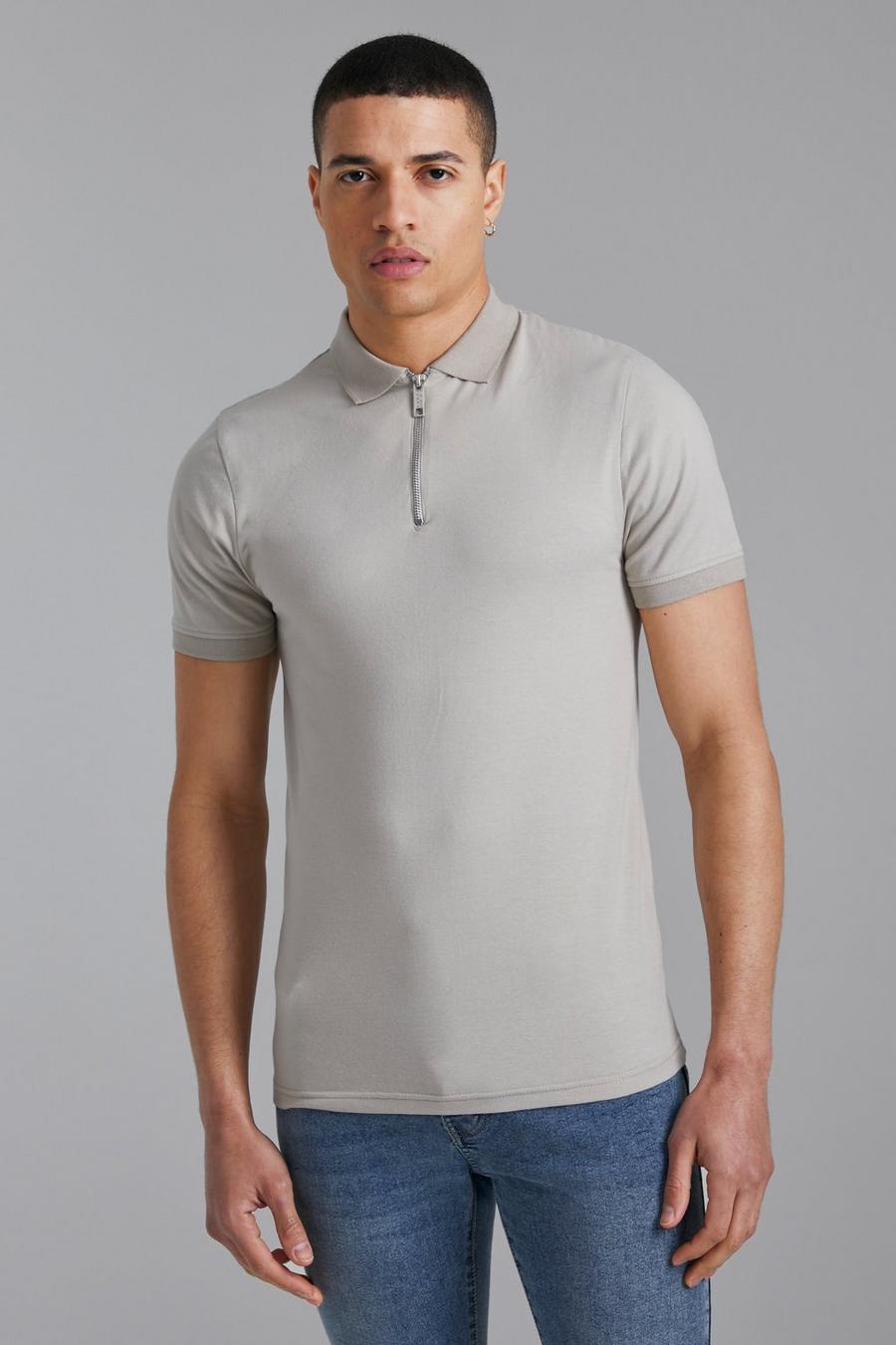 Stone Muscle Fit Short Sleeve Zip Polo image number 1