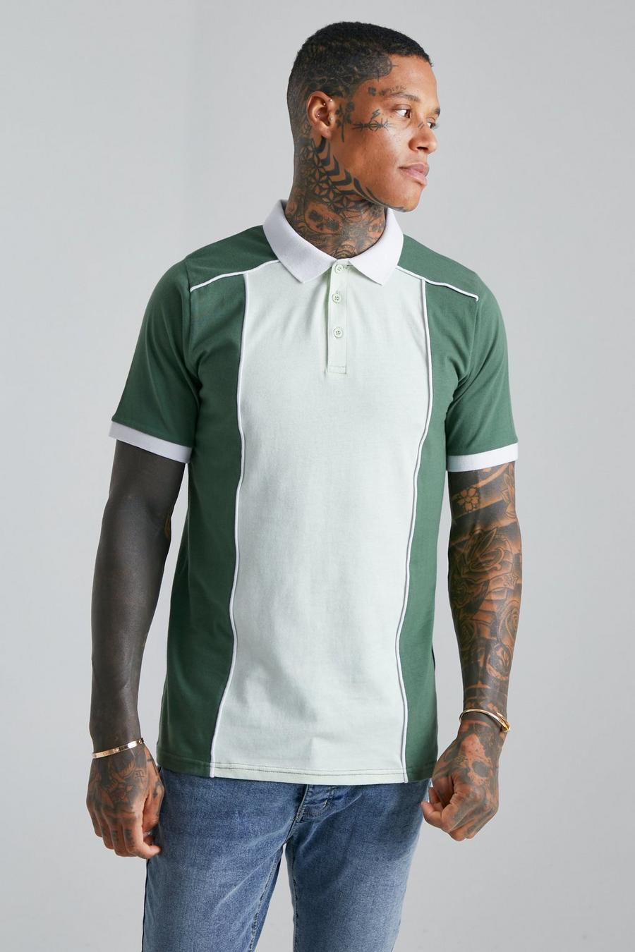 Sage Slim Fit Colour Block Piping Zip Polo image number 1
