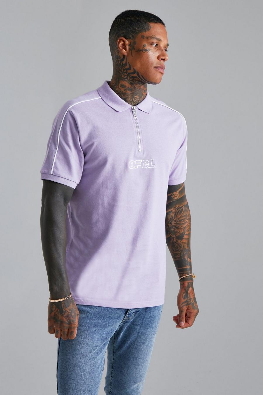 Purple violet Slim Fit Ofcl Pique Zip Polo With Piping