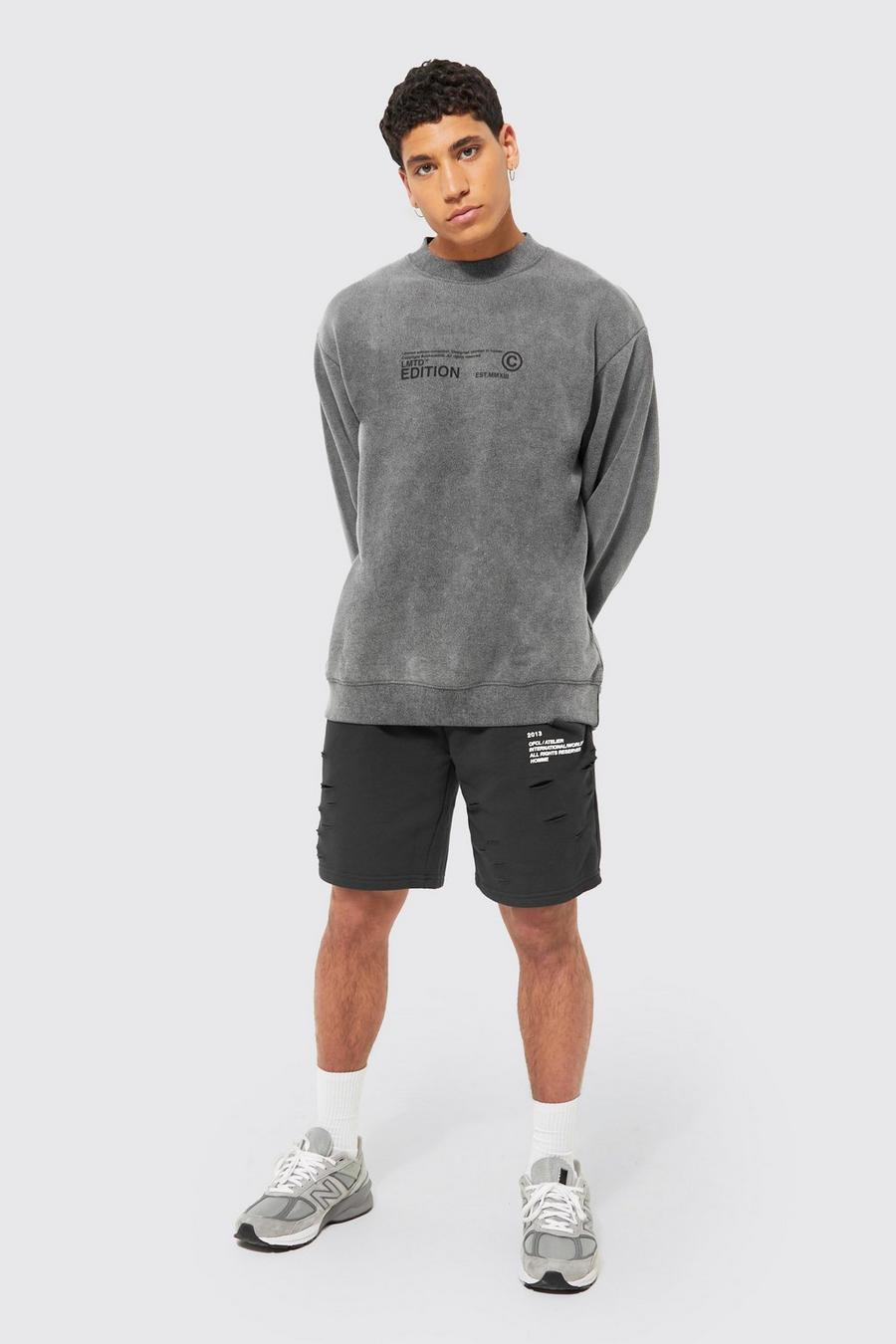 Charcoal grey Oversized Washed Extended Neck Sweatshirt