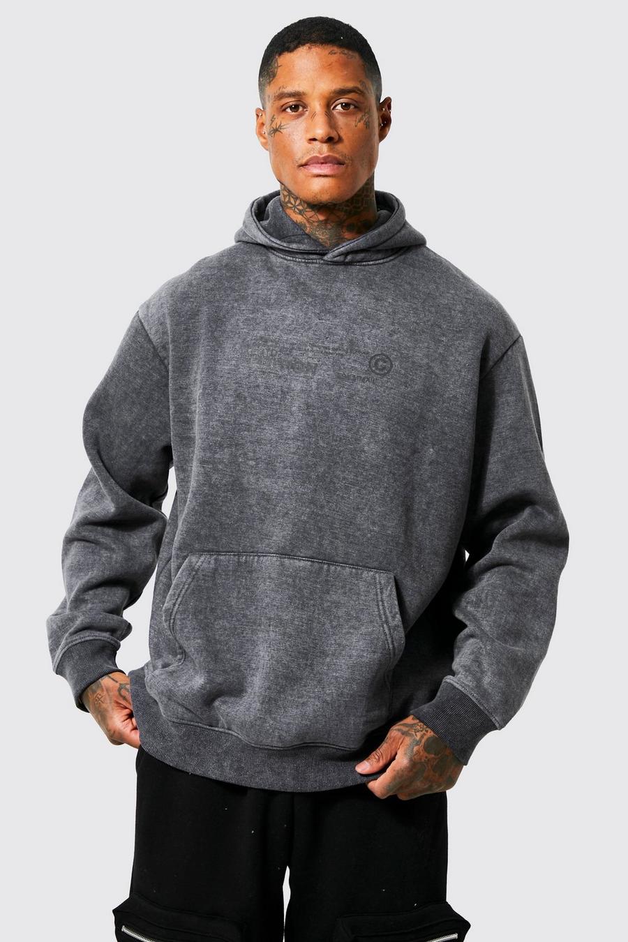Charcoal grey Oversized Washed Over The Head Hoodie