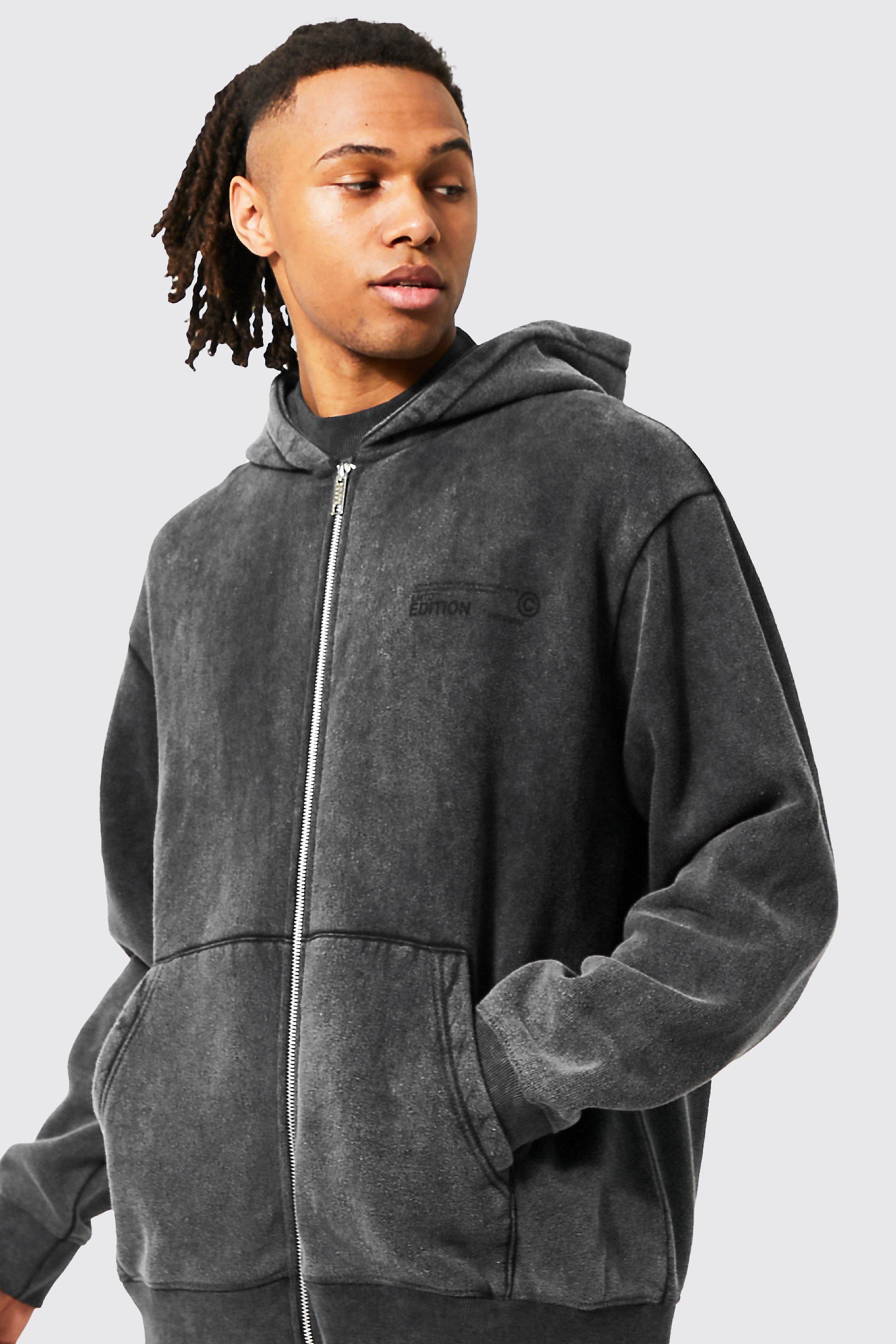 Charcoal Oversized Washed Zip Up Hoodie