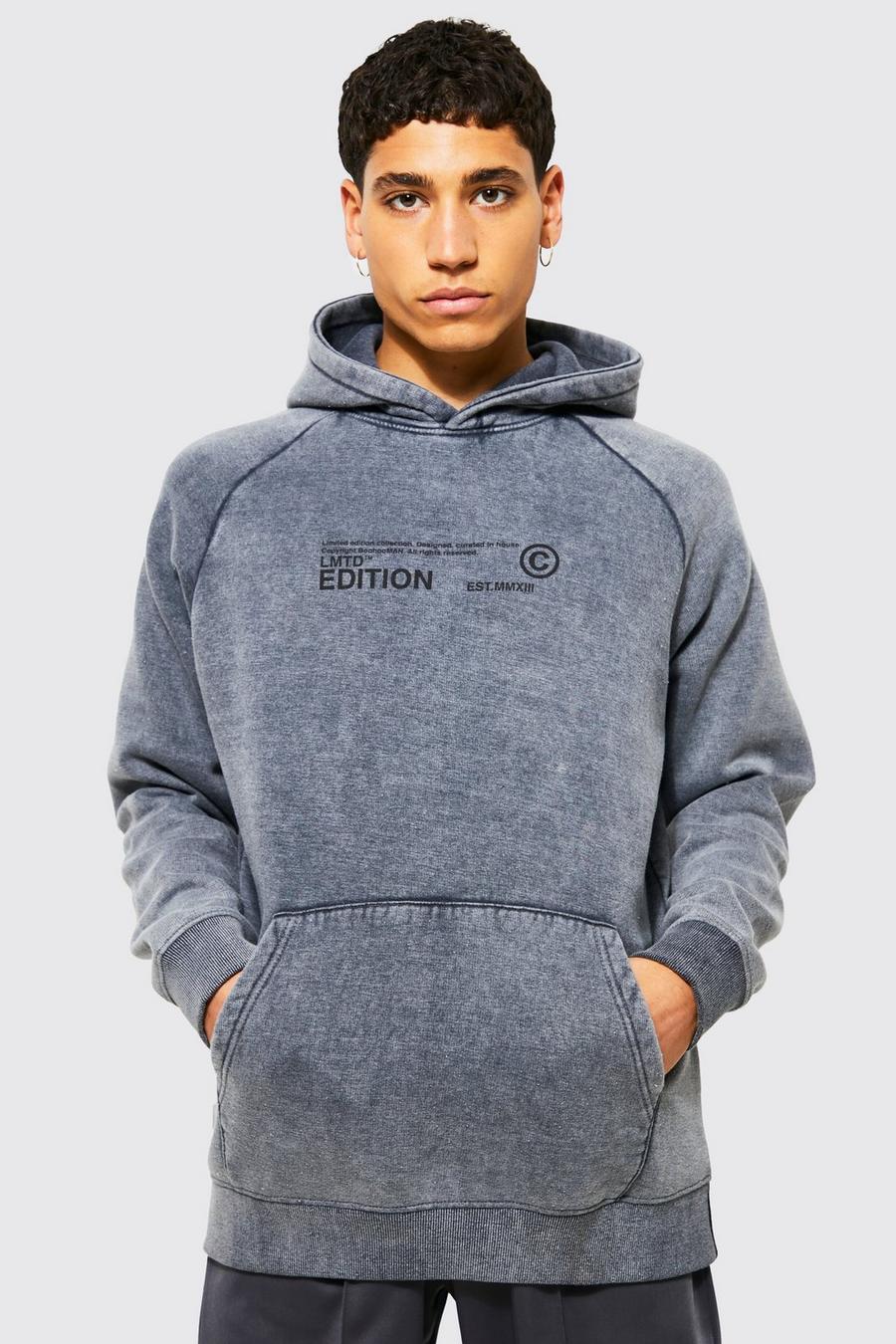 Charcoal grey Washed Raglan Over The Head Hoodie image number 1