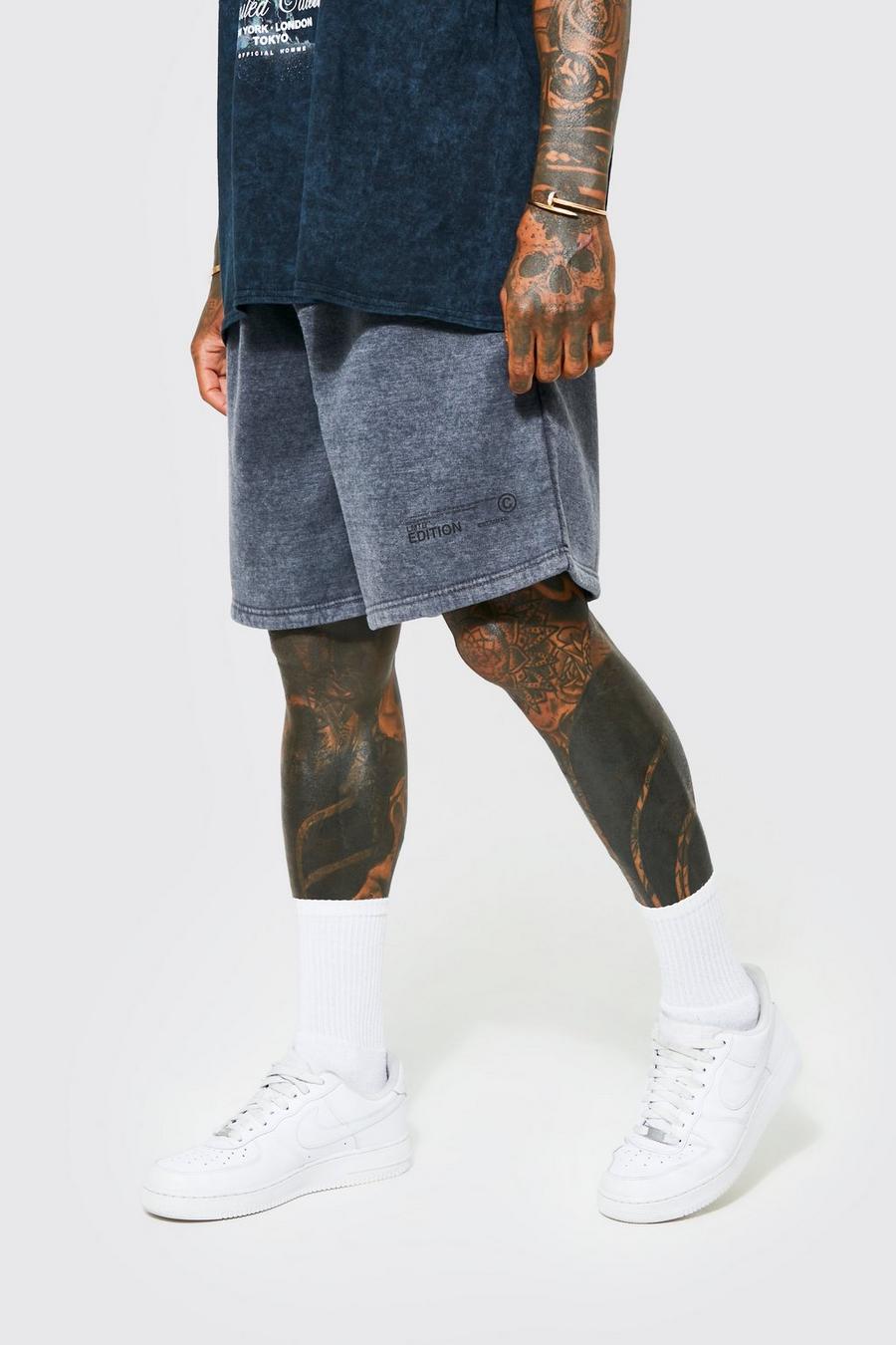Pantalón corto oversize de tela jersey desteñido, Charcoal gris