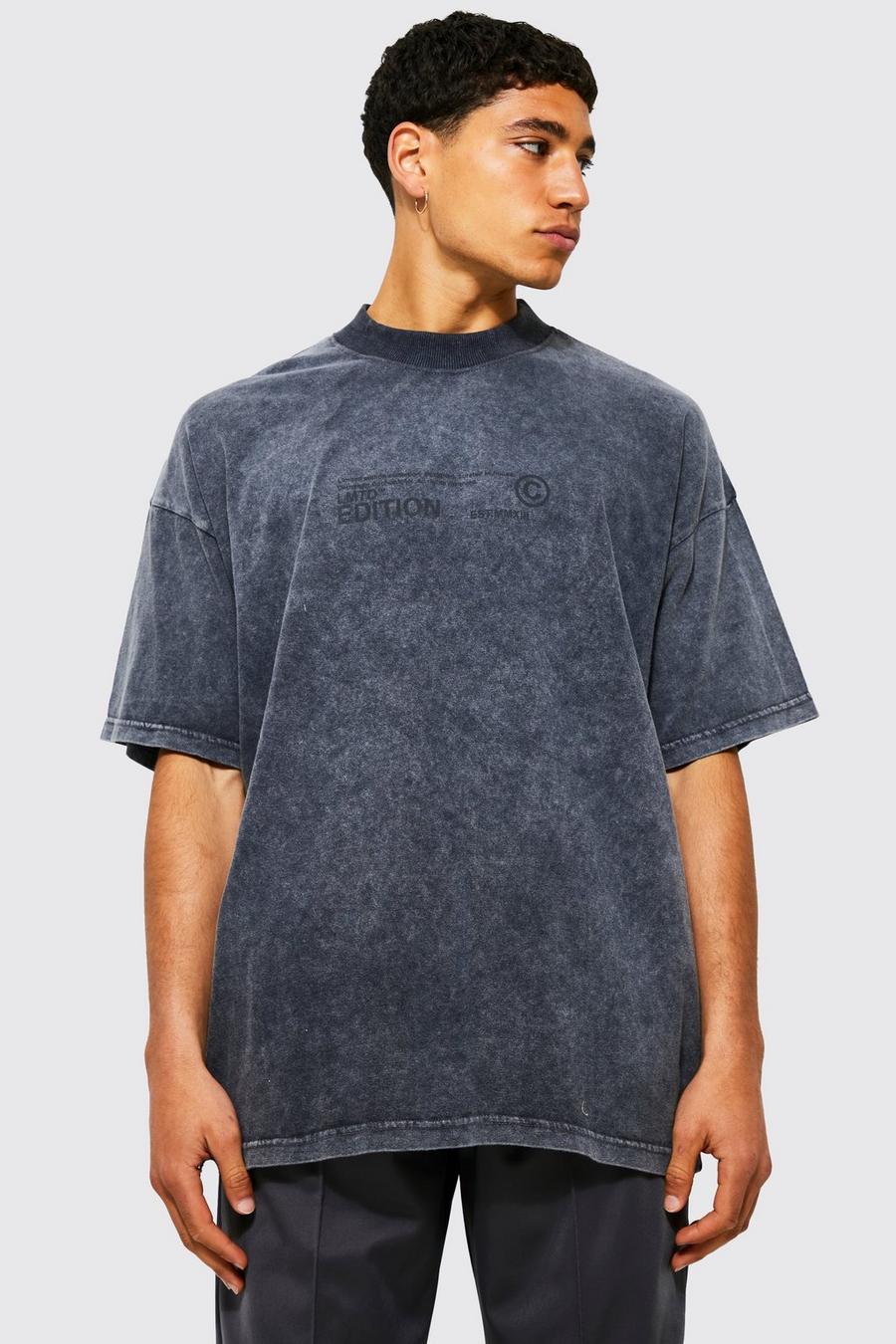 Charcoal grå Oversized Washed Extended Neck T-shirt