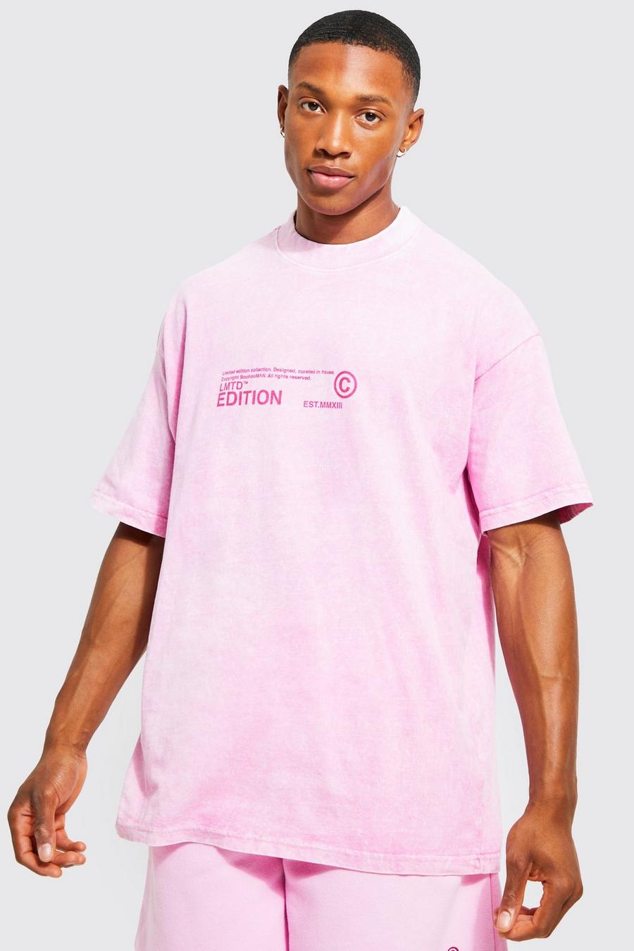 Pink Oversized Washed Extended Neck T-shirt