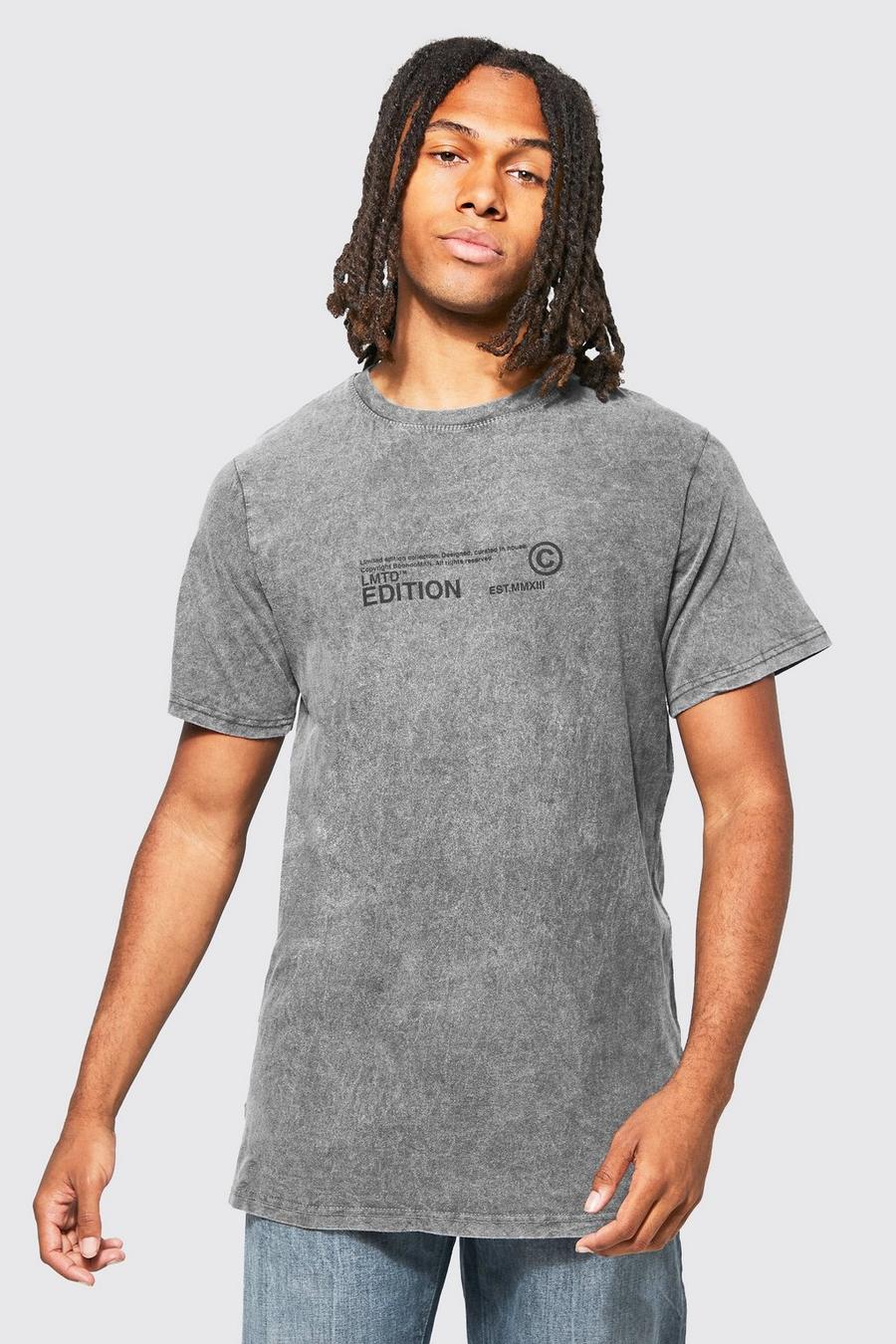 Charcoal gris Washed Longline Split Hem T-shirt