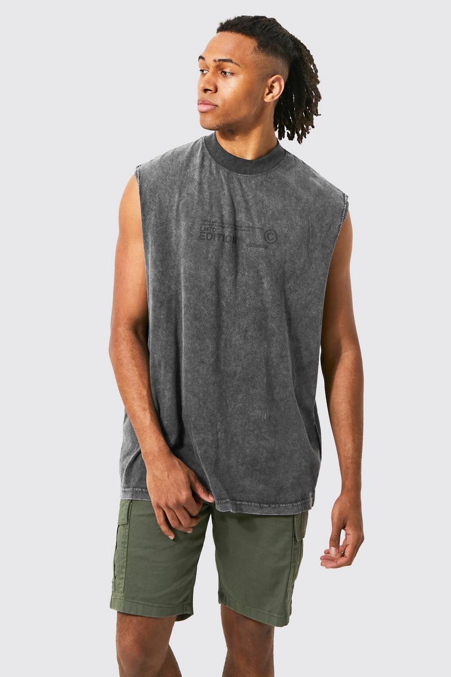 Charcoal grey Oversized Washed Extended Neck Tank image number 1